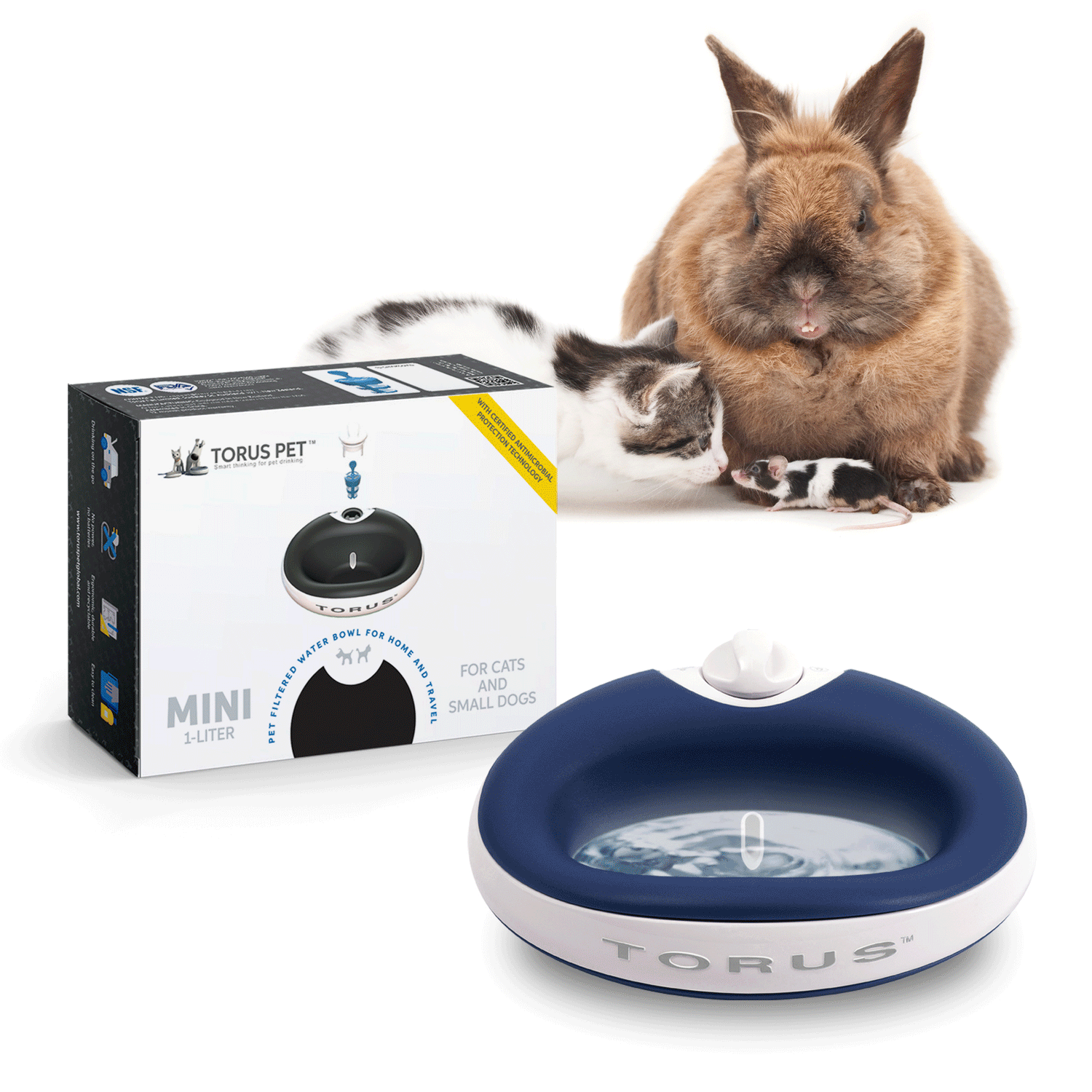 Torus Pet MINI Filtered Water Dispenser - for Puppies, Small Dogs & Cats