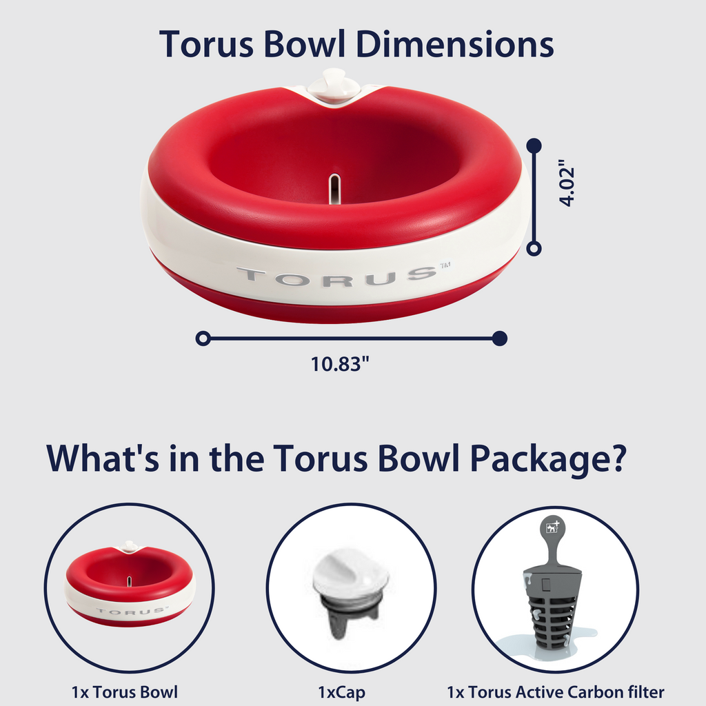 TORUS MAXI Filtered Water Bowl 2 Liter 1 2 Gallon RED for